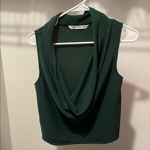 Zara Dark Green Cowl Neck Sleeveless Blouse